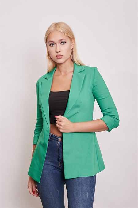 Kapri Truvakar Kol Süs Cepli Kopçalı Ofis Blazer Kumaş Ceket-Benetton Yeşil