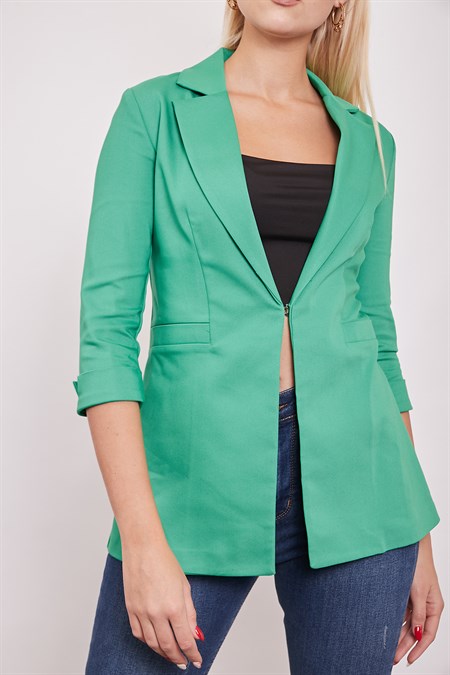 Kapri Truvakar Kol Süs Cepli Kopçalı Ofis Blazer Kumaş Ceket-Benetton Yeşil