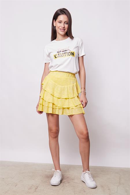 Baskılı Sıfır Yaka Kırışmaz Span Karışımlı Şık Kısa Kol T-shirt Bluz-Gözlük Baskılı Desen 