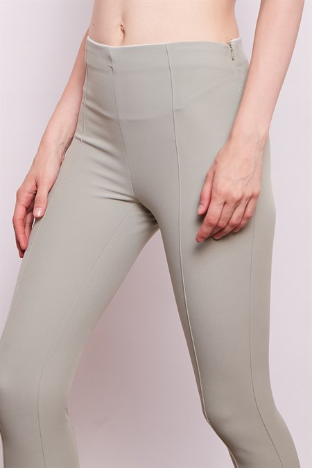 Power Strech Likralı Dar Kesim Yüksek Bel Beli Lastikli Bilek Boy Kumaş Pantolon-Çağla Yeşil