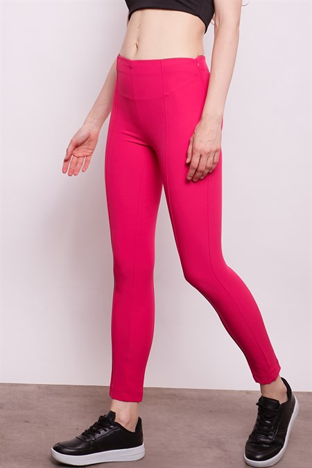 Power Strech Likralı Dar Kesim Yüksek Bel Beli Lastikli Bilek Boy Kumaş Pantolon-Fujya