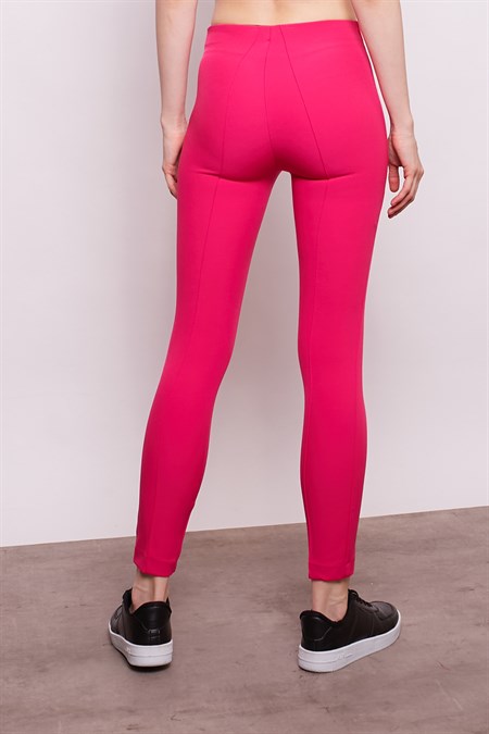 Power Strech Likralı Dar Kesim Yüksek Bel Beli Lastikli Bilek Boy Kumaş Pantolon-Fujya