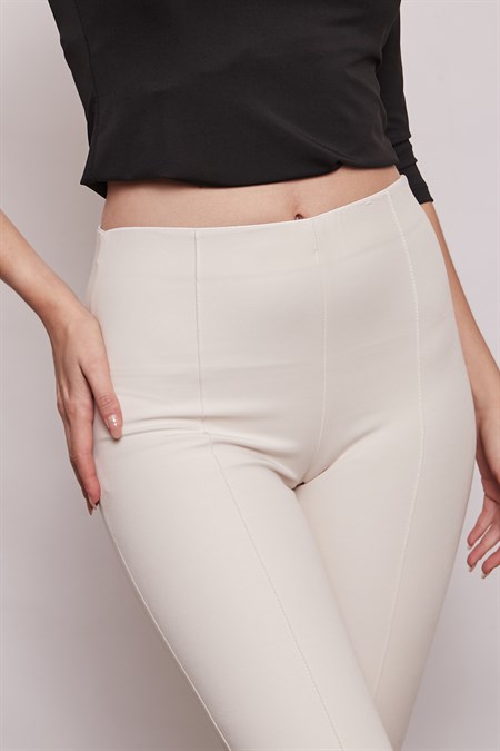 Power Strech Likralı Dar Kesim Yüksek Bel Beli Lastikli Bilek Boy Pantolon-Taş