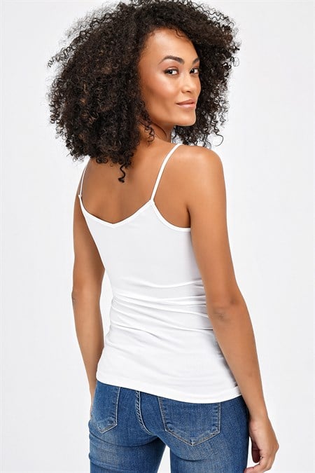 Hafif Parlak kumaş İp Askılı Şık Likralı Body-Krem