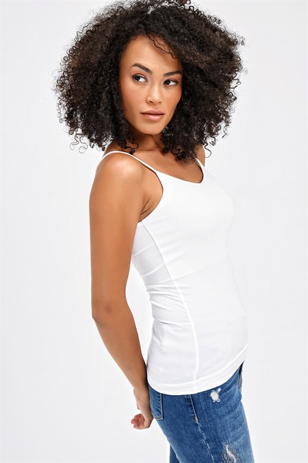 Hafif Parlak kumaş İp Askılı Şık Likralı Body-Krem