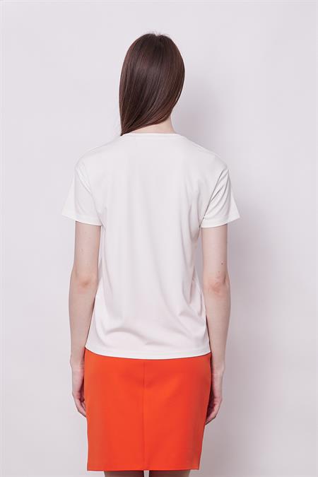 Baskılı Sıfır Yaka Kırışmaz Span Karışımlı Şık Kısa Kol T-shirt Bluz-Silüet Bakılı