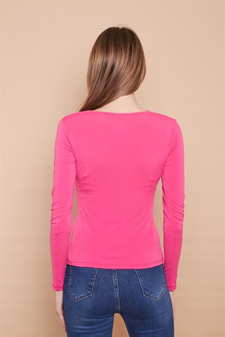 Krep Kumaş Degaje Yaka Uzun Kol Likralı Body-Fujya