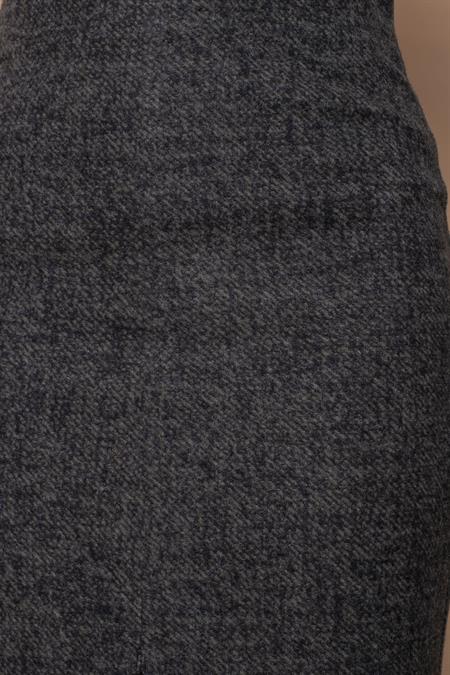 Kadın Diyagonal Hafif Likralı Yünlü Kumaş Önü Yırtmaçlı Diz Boy Kalem Etek-Haki Diyagonal