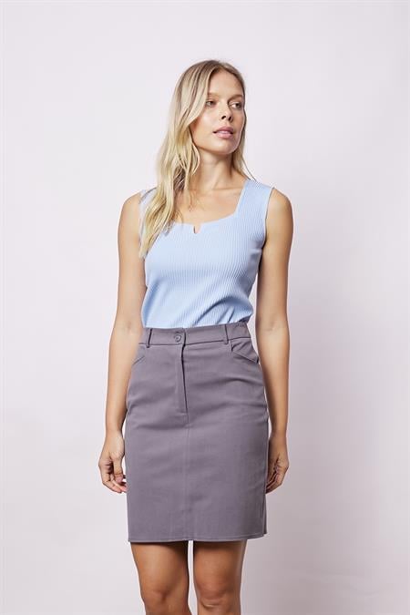 Kadın Likralı Esnek Triko Kare Yaka Kaşkorse Body Bluz-Mavi