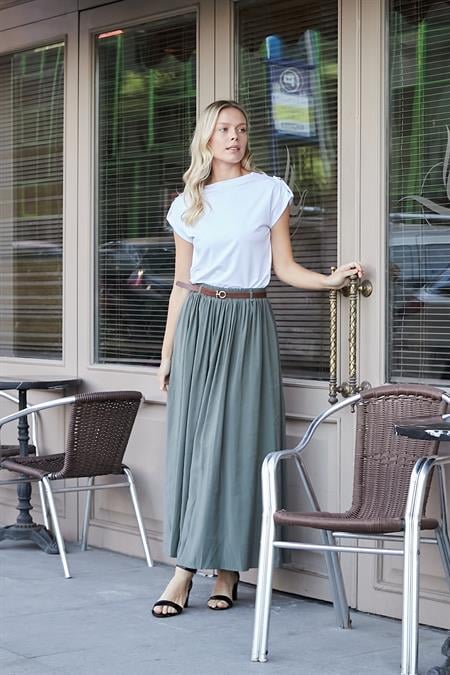 Kadın Kaliteli Likrasız Span Kumaş Geniş Sıfır Yaka Duble Kollu Apoletli Düğmeli T-shirt Bluz-Beyaz