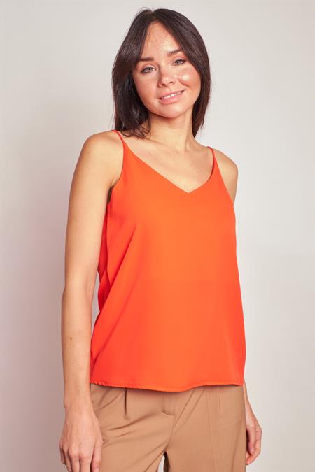  Hafif Parlak Şık Kumaş İp Askılı Ceket İçi V Yaka Bluz-Oranj 