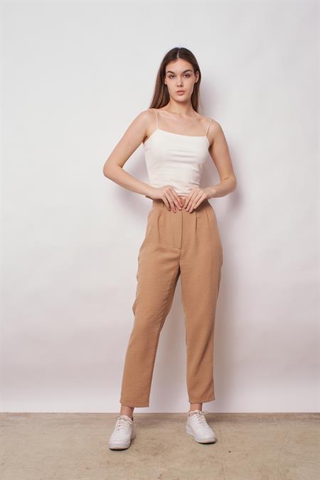 kadın keten yüksek bel pileli beli lastikli kemerli boyfriend pantolon