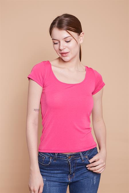 Likralı Krep Kumaş Balen Yaka Büzgülü Body Bluz-Fujya