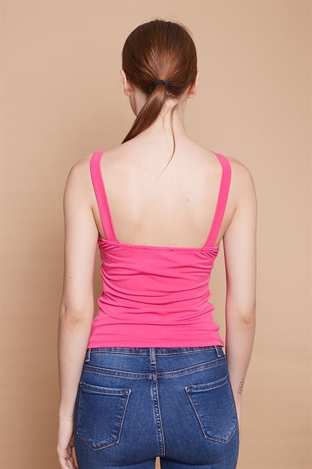 Likralı Krep Kumaş Kalın Çapraz Askılı Aksesuarlı Body Bluz-Fujya
