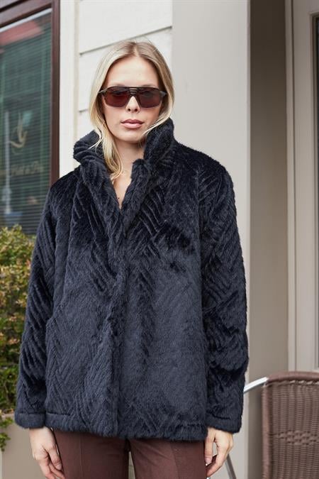 JUMENTKadın Kürk Yakalı Uzun Kol Astarlı Orta Boy Kaban-Siyah