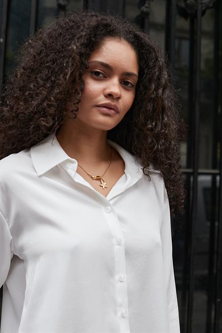 Kadın Pamuksu Modal Cupra Kumaş Yakalı Yanları Yırtmaçlı Uzun Kol Gömlek-Krem