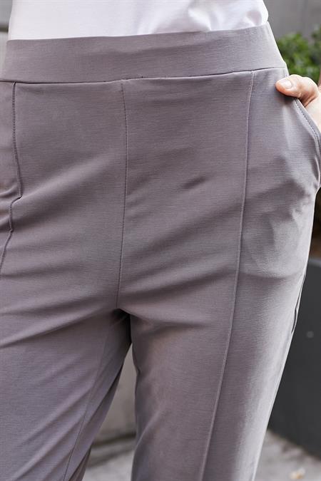 Kadın Modal İpeksi Likralı Kumaş Yüksek Bel Önden Dikişli Cepli Dar Paça Pantolon-Antrasit