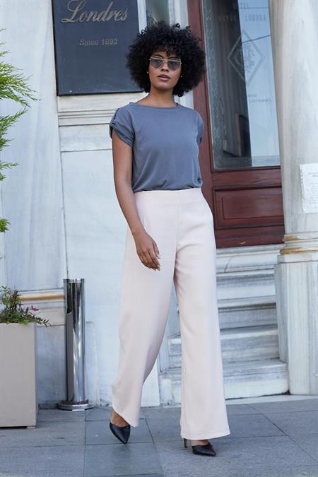 Kadın Modal Penye Geniş Sıfır Yaka Düşük Omuzlu Apoletli Kısa Kol T-shirt Bluz-Antrasit