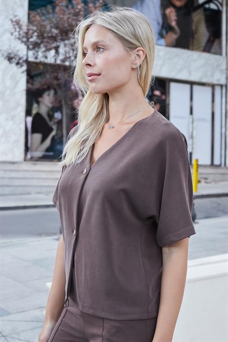 kadın modal scuba düşük omuzlu v yaka düğmeli hırka