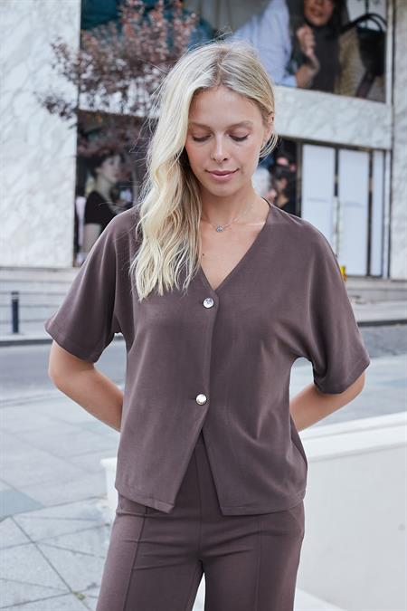 kadın modal scuba düşük omuzlu v yaka düğmeli hırka