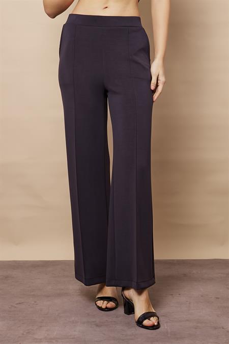 Kadın 1.Sınıf Kaliteli Modal Esnek Kumaş Yüksek Bel Önden Dikişli Yan Cepli Bol Paça Palazzo Pantolon-Siyah