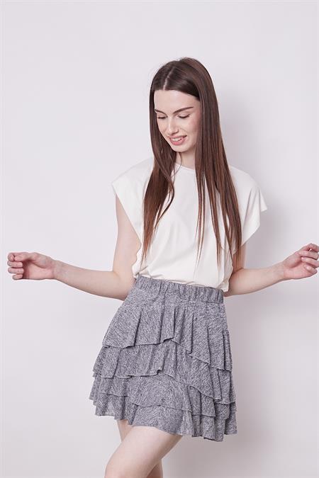 Yazlık Kumaş Fırfırlı Diz Üstü Mykonos Etek-İndigo