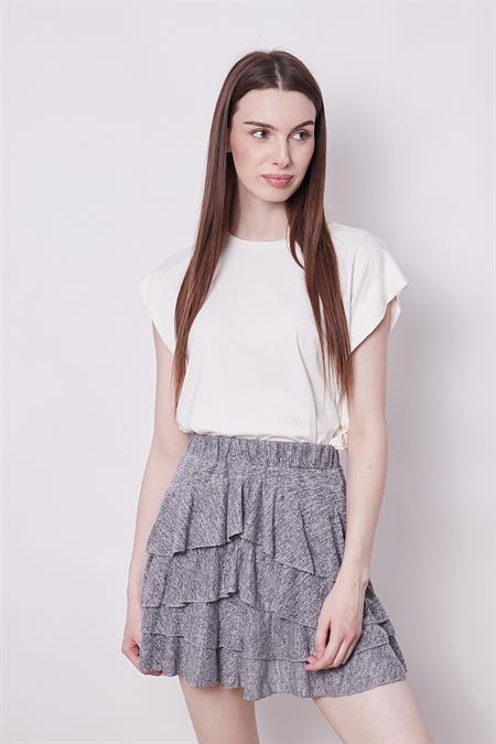 Yazlık Kumaş Fırfırlı Diz Üstü Mykonos Etek-İndigo