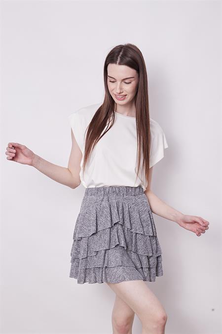 Yazlık Kumaş Fırfırlı Diz Üstü Mykonos Etek-İndigo