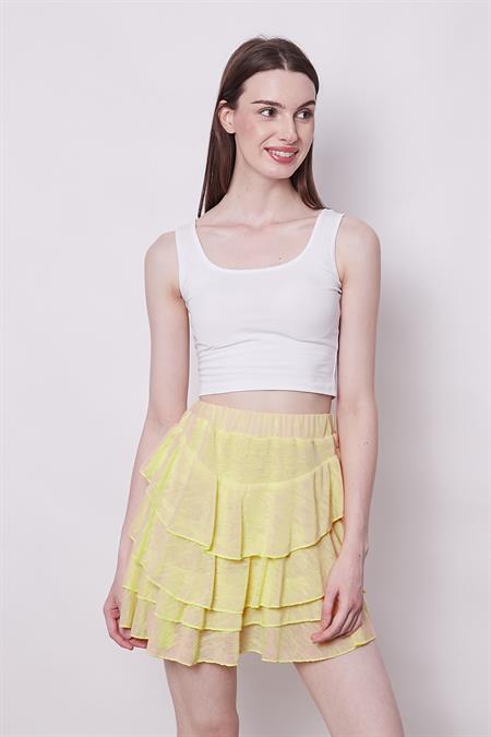 Yazlık Kumaş Fırfırlı Diz Üstü Mykonos Etek-Sarı