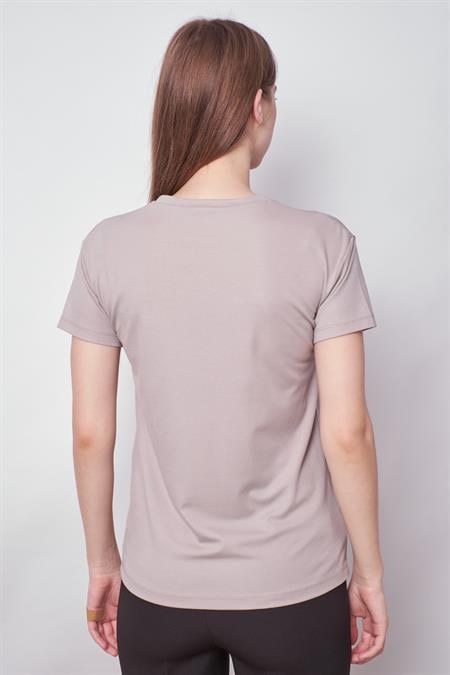 Kadın Sıfır Yaka Kırışmaz Span Karışımlı Şık Kısa Kol Likralı T-shirt Bluz-Gri 