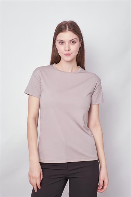 Kadın Sıfır Yaka Kırışmaz Span Karışımlı Şık Kısa Kol Likralı T-shirt Bluz-Gri 