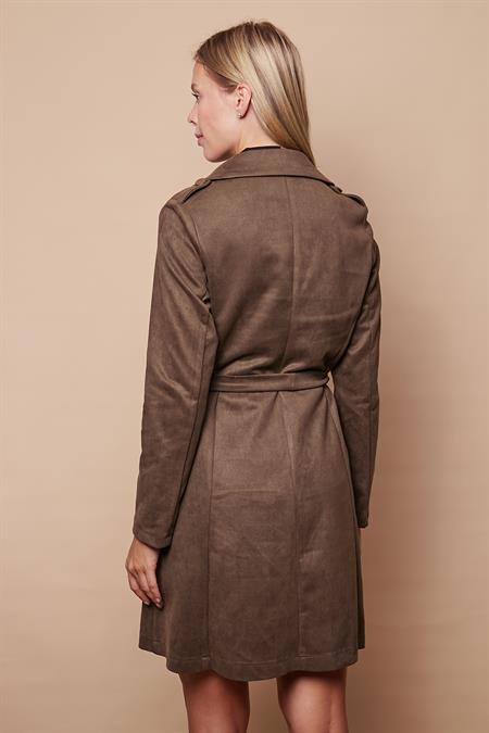 kadın süet anvelop kruvaze cepli uzun kol trençkot