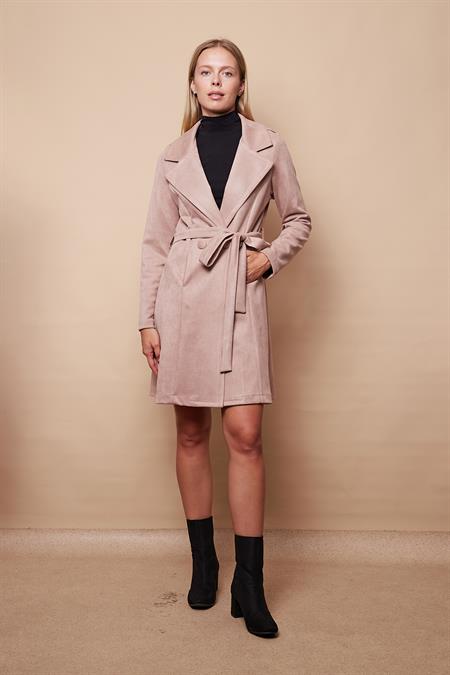 kadın süet anvelop kruvaze cepli uzun kol trençkot