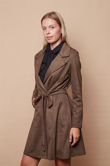 kadın süet anvelop kruvaze cepli uzun kol trençkot