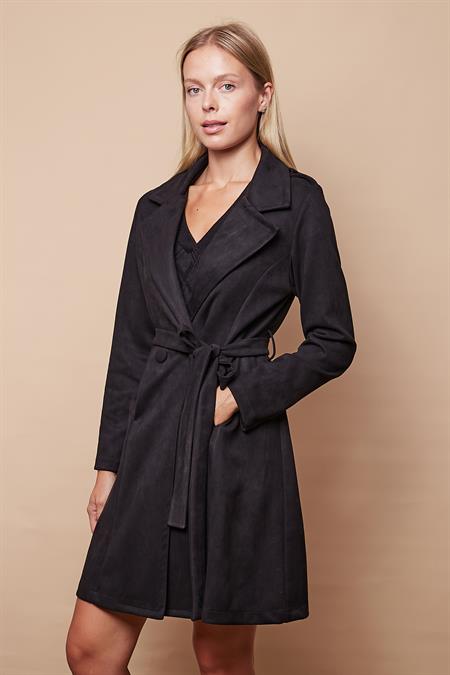 kadın süet anvelop kruvaze cepli uzun kol trençkot