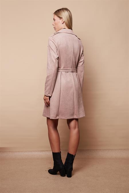 kadın süet anvelop kruvaze cepli uzun kol trençkot