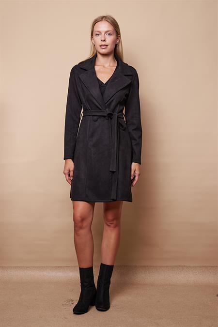 kadın süet anvelop kruvaze cepli uzun kol trençkot