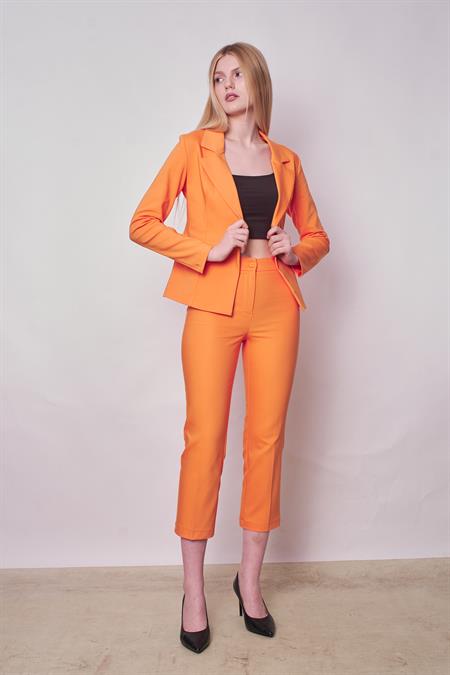 Kadın Yakalı Cep Kapaklı Uzun Kol Hafif Likralı Kumaş Blazer Ceket(Pantolon Jument 40076)-Mango
