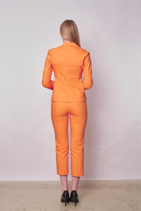 Kadın Yakalı Cep Kapaklı Uzun Kol Hafif Likralı Kumaş Blazer Ceket(Pantolon Jument 40076)-Mango