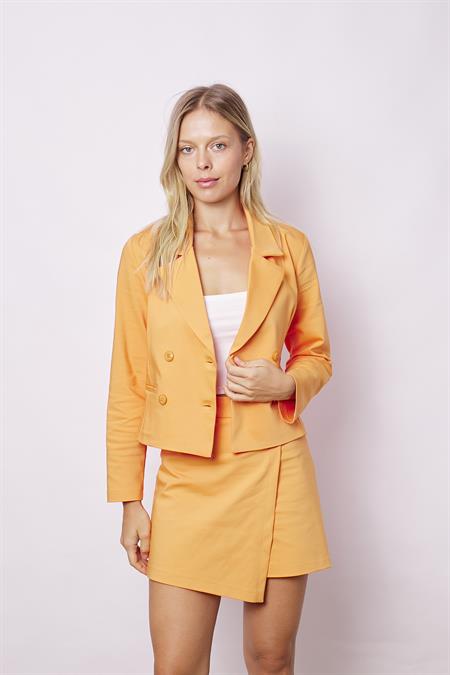 Kadın Yakalı Flato Cepli Uzun Kol Kruvaze Anvelop Hafif Likralı Kumaş Blazer Ceket-Mango