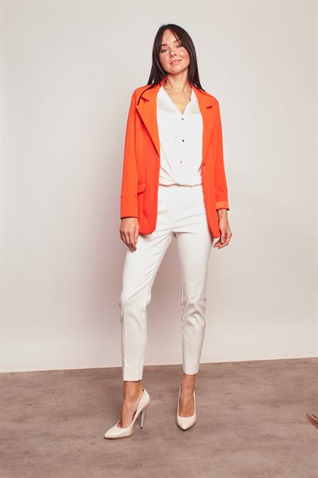 Yakalı Kolu Katlamalı Cep Kapaklı Salaş Boyfriend Oversize Hafif Likralı Kumaş Blazer Ceket-Koyu Oranj 