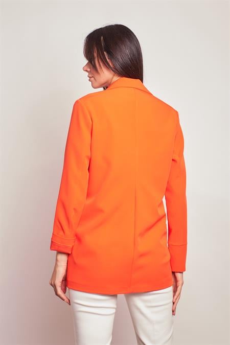 Yakalı Kolu Katlamalı Cep Kapaklı Salaş Boyfriend Oversize Hafif Likralı Kumaş Blazer Ceket-Koyu Oranj 
