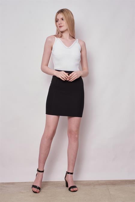 JUMENTkadın yüksek bel flato cep görüntülü kısa etek