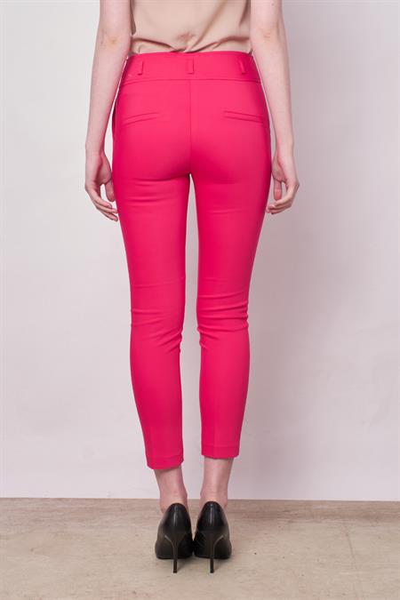 Yüksek Bel Kalın Kemerli Cepli Dar Paça Bilek Boy Pamuklu Likralı Kumaş Pantolon -Fujya 