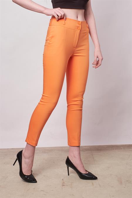 Yüksek Bel Kalın Kemerli Cepli Dar Paça Bilek Boy Pamuklu Likralı Kumaş Pantolon -Mango 