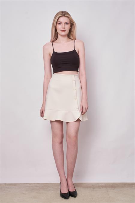 JUMENTkadın yüksek bel önü düğmeli volanlı mini etek