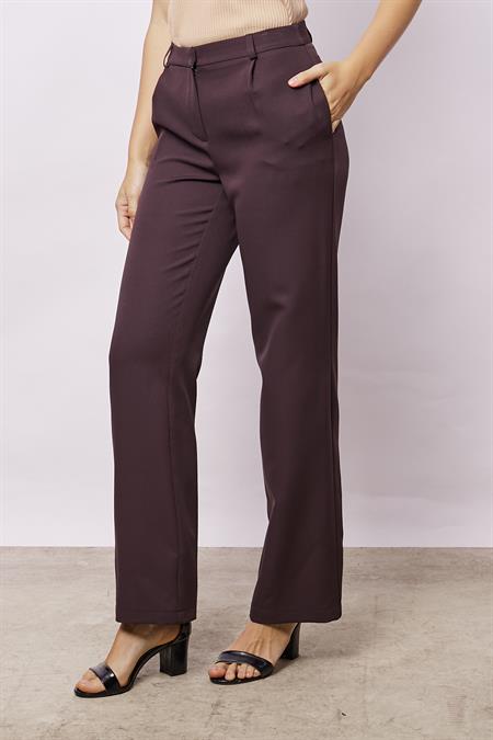 Kadın Yüksek Bel Pileli Yan Cepli Rahat Kesim Palazzo Pantolon-Kahve