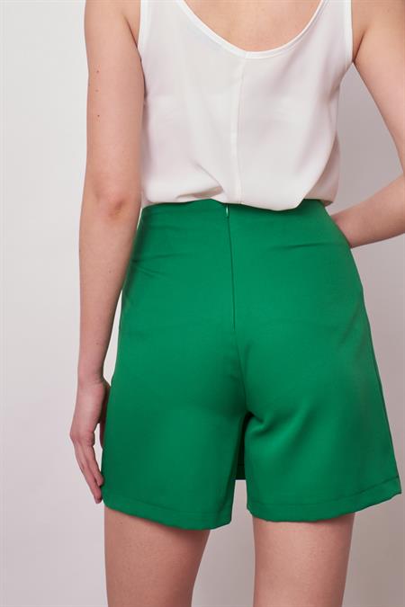 Kadın Yüksek Bel Dokuma Kumaş Midi Boy Şort Etek (boy:38cm +-2cm)-B.Yeşil