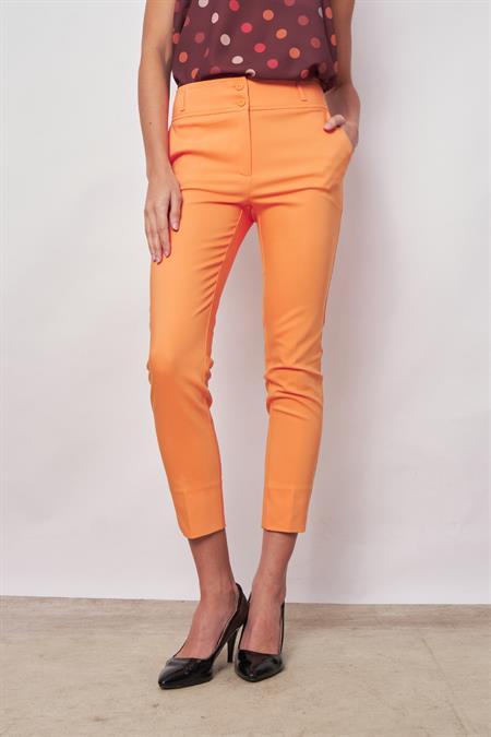 Yüksek Bel Cepli Paçası Yırtmaçlı Bilek Boy Hafif Likralı Kumaş Şık Ofis Pantolon-Mango 
