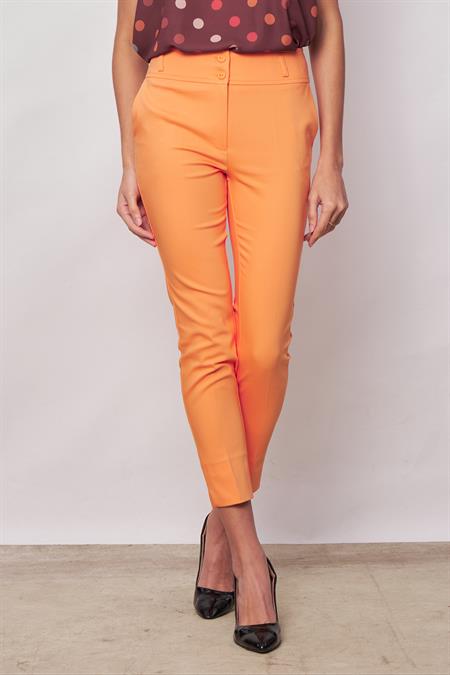 Yüksek Bel Cepli Paçası Yırtmaçlı Bilek Boy Hafif Likralı Kumaş Şık Ofis Pantolon-Mango 
